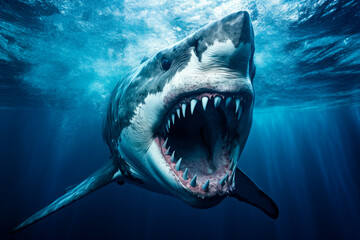 Obraz premium Shark with open toothy dangerous mouth with many teeth.