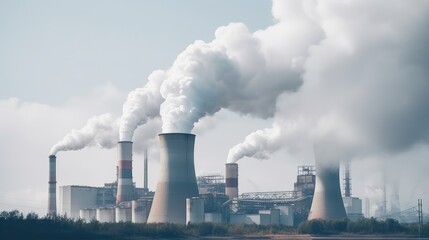 Close up White smoke is pouring out of the chimneys of the power plant