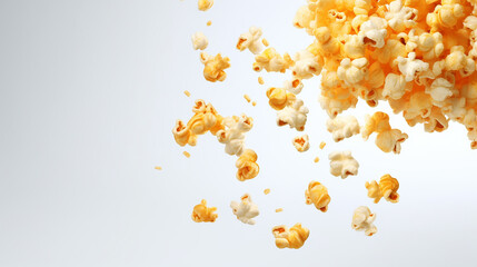 falling popcorn isolated on white background
