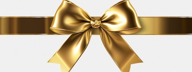 Shiny golden satin ribbon with bow isolated on white background