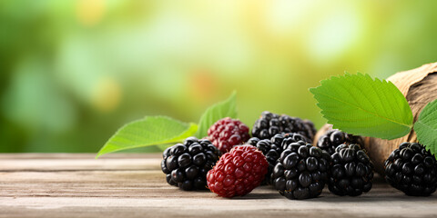 Rustic Elegance Meets Culinary Delight Exploring the Intricate Beauty of Fresh, Ripe Black Mulberry Berry Fruit with Dew-Kissed Berries and Leaves Savoring Nature's Bounty generative AI