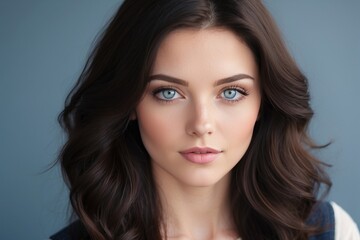 Naklejka premium Dark Tresses, Light Gaze: A Captivating Portrait of Beauty