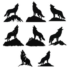 Wolf Silhouette Vector Illustration, perfect for wildlife enthusiasts, featuring a howling wolf against a moonlit sky. 