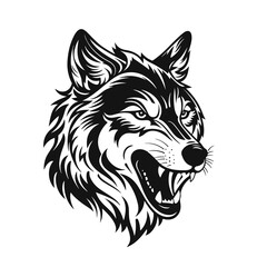 Wolf silhouette isolated on white, wild animal, logo with wolf, isolated on white background.