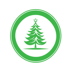 Green Christmas Tree in Circle Illustration