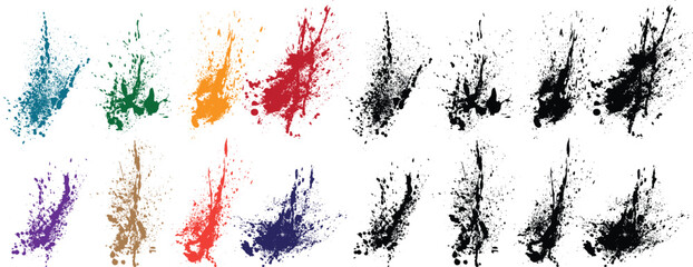 Painted grunge vector collection of droplet purple, wheat, black, red, green, orange color blood brush lines and shape collection
