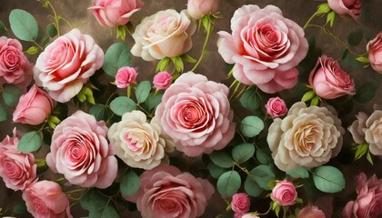 artificial roses flower bouquest background in vintage style