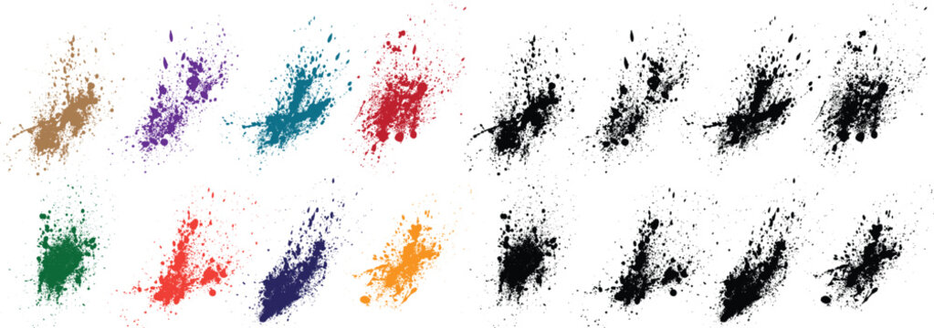 Grunge blood texture black, purple, green, red, orange, wheat color blot painted art illustration brush background set