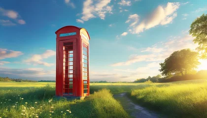 Deurstickers telephone box in nature © Enzo