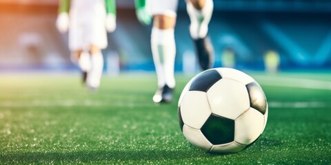 Fototapeta premium Close-Up of Soccer Player Running and Dribbling Ball