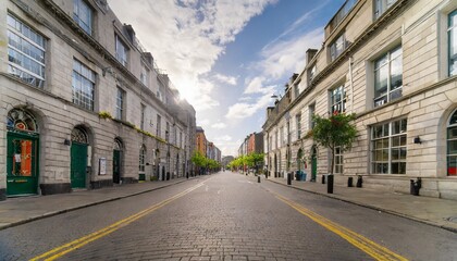 view of empty eustace street in the city center of dublin ireland with no people