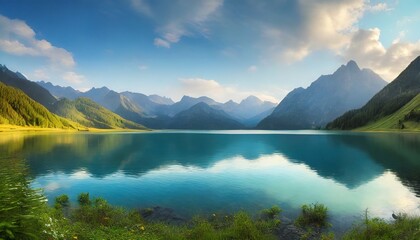 Fototapeta na wymiar lake and mountains on a moody day