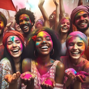 Indian Girls Celebrating Holi Festival With Traditional Dresses And Ornaments