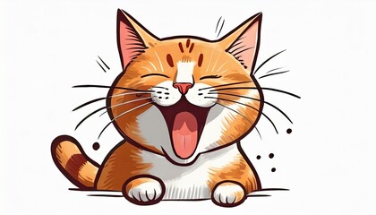 cute red cat yawns shows emotions sleep good night fatigue cat character hand drawn style sticker emoji