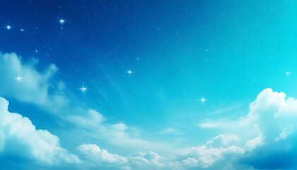 Obraz na płótnie Canvas cerulean blue gradient mystical sky with clouds and stars phone background wallpaper ai generated