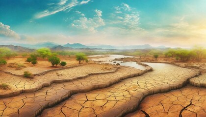drought stricken regions and water scarcity concept fantasy concept illustration painting - obrazy, fototapety, plakaty