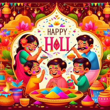 illustration of abstract colorful Happy Holi background card design for color festival of India celebration greetings social media