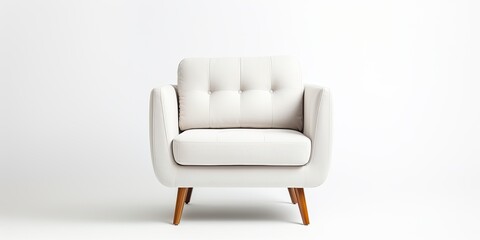 Obraz premium Isolated white background with wooden-legged armchair or sofa in soft textile upholstery.