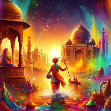 Holi festival background banner poster template creative for indian festival of color celebration with happy Holi