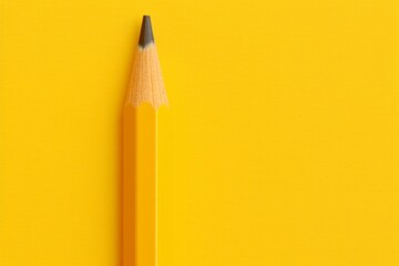 A single yellow pencil with a freshly sharpened tip is centered against a monochromatic yellow...