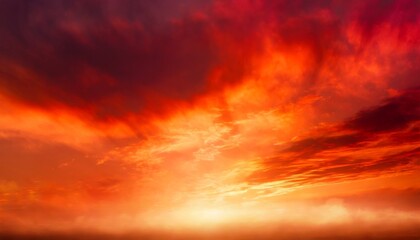 Naklejka na ściany i meble bright red sunset dramatic evening sky with clouds fiery skies with space for design magic fantasy sky war battle terror world apocalypse horror concept