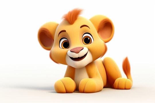 3d animal cute lion is lying down