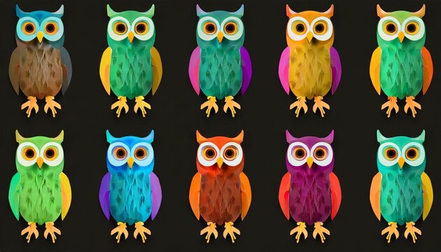 collection of colorful owls on background for t shirt print design and various uses