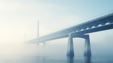 Modern bridge in the mist,Landscape, large buildings, rivers and bridges