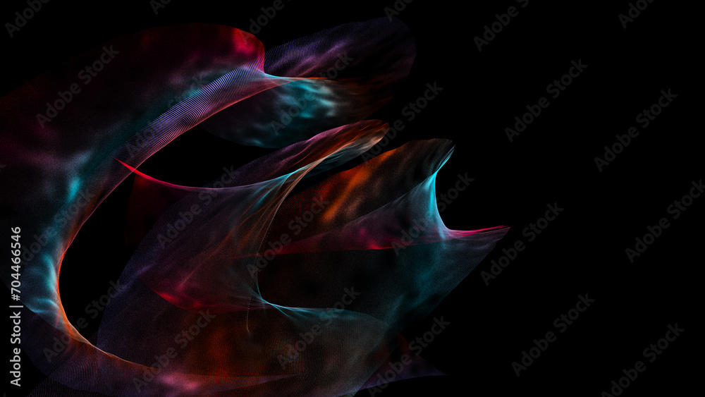 Wall mural abstract glitter particles in dark space. network data transfer concept. 3d rendering.