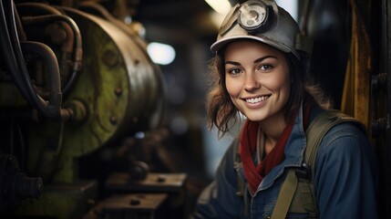 Portrait of a smiling young woman mechanic working
