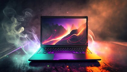 gaming laptop with smoke 3d effects wallpaper ai generated