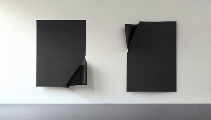 two black torn sheets of paper on the wall