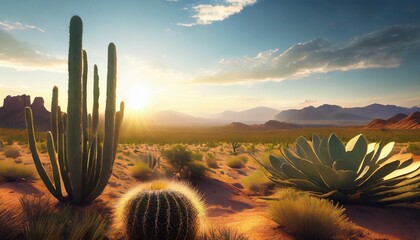 desert landscape with cacti generation ai - obrazy, fototapety, plakaty