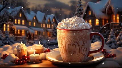 cup of hot chocolate with marshmallows - Powered by Adobe