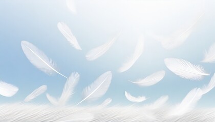 Fototapeta na wymiar abstract white bird feathers falling in the sky freedom feather softness floating white feather