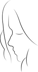 Drawing of a portrait of a beautiful girl's face. Skin beauty care concept for young female models. Design of greeting cards, posters, patches, prints on clothes, emblems. Lines.