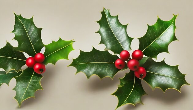 holly leaves and berries isolated on a background generative ai