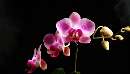 pink orchid isolated on black background