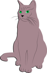 Cute kitten. Silhouette cat on white background. Outline cat. Design greeting cards, posters, patches, prints on clothes, emblems. Pet. Friend human.