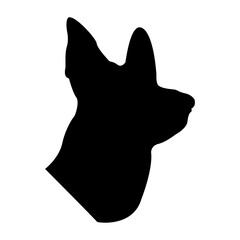 Black silhouette of a dog. Guard dog on a white background. Design of greeting cards, posters, patches, prints on clothes, emblems. Pet.