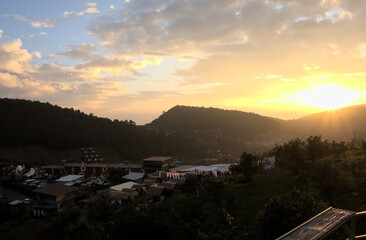 Sun rise scene in morning at Mon Jam (Mon Cham) famous tourist destination, Mae Raem, Mae Rim, Chiang Mai, Thailand