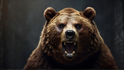 Close-up of awesome roaring bear with textured background and huge space for text, background image, generative AI
