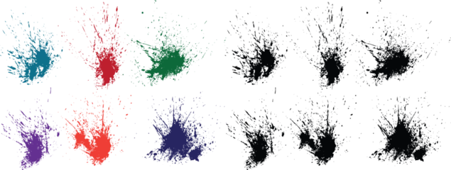Deurstickers Grunge hand-drawn droplet green, red, black, orange, purple, wheat color splatters blood paint brush vector illustration set © bdvect1 