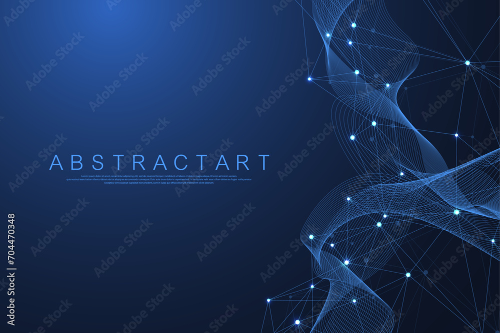 Aufkleber Global network connection concept. Big data visualization. Social network communication in the global computer networks. Internet technology. Business. Science. Vector illustration