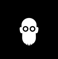 Cartoon silhouette of a face with a beard and glasses on a black background. Vector illustration
