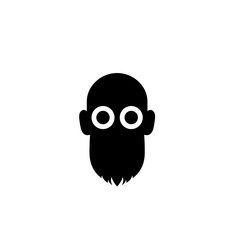 Cartoon silhouette of a face with a beard and glasses on a white background. Vector illustration