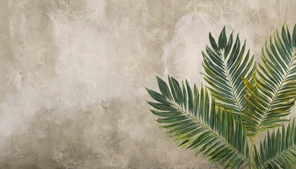 abstract drawn exotic tropical leaf on concrete grunge wall floral background design for wallpaper photo wallpaper mural card postcard