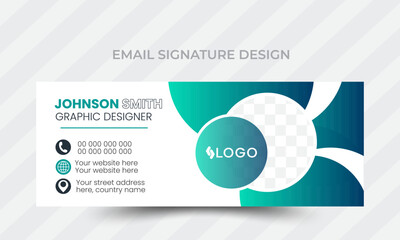 Simple modern business email signature template or email footer and personal social media cover design in blue - obrazy, fototapety, plakaty