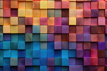 A mesmerizing array of multi-colored wooden blocks, perfectly aligned to create a vivid and creative background suitable for diverse themes.