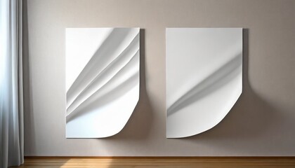 two white sheets with folds on the wall close up